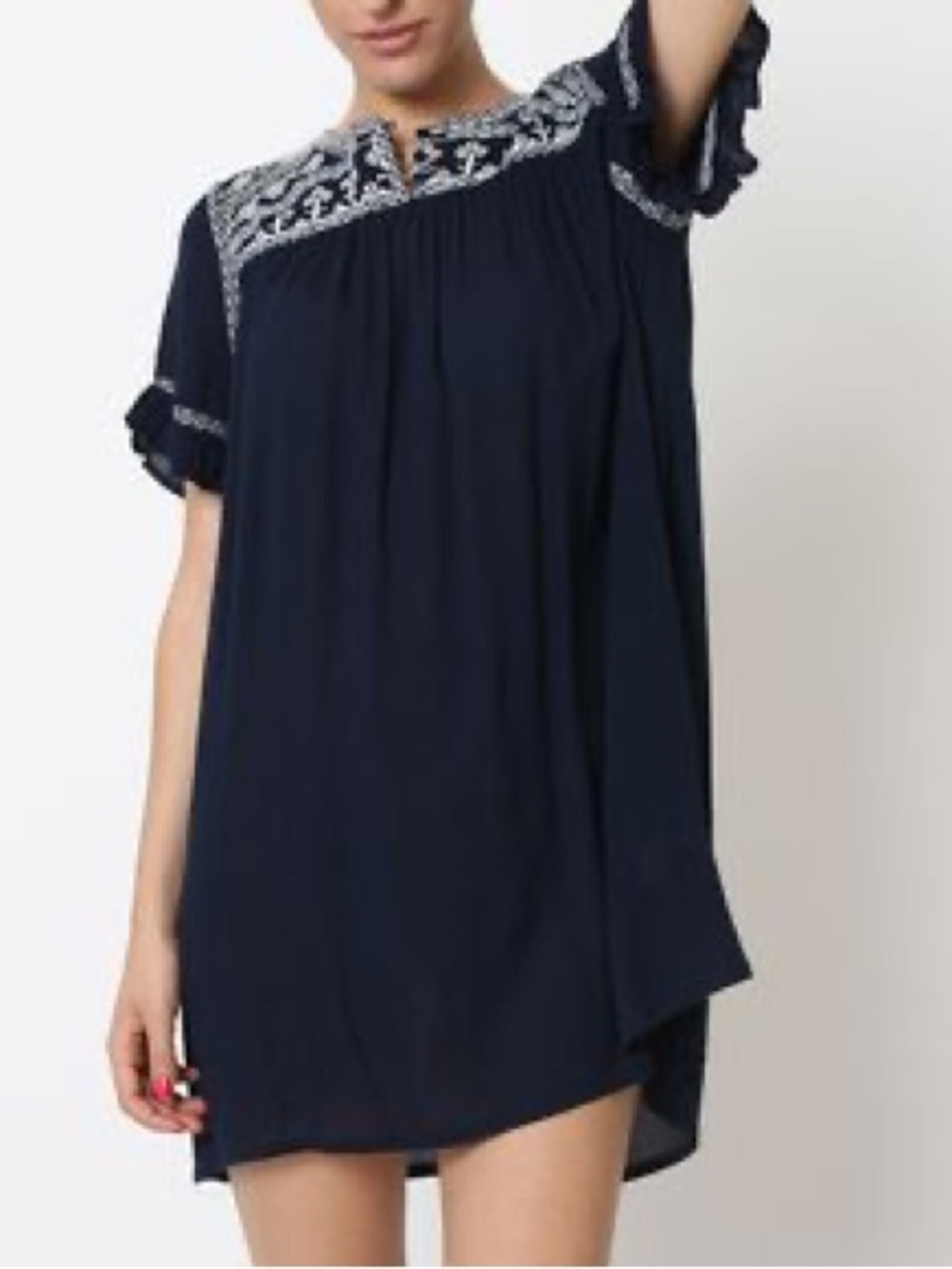 Max Studio Navy Embroidered Mini Dress
